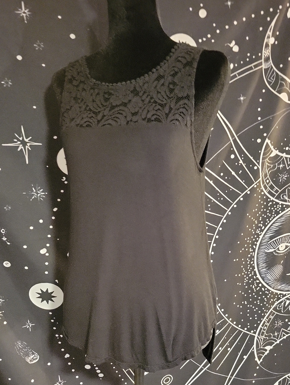 Ambiance Black Lace Yoke Sleeveless Top